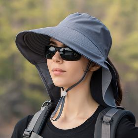 Wide Brim Shawl Ponytail Bucket Hat For Women; Outdoor Fishing Hiking UV Protection Bonnet (Color: 10# Dark Gray)