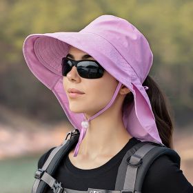 Wide Brim Shawl Ponytail Bucket Hat For Women; Outdoor Fishing Hiking UV Protection Bonnet (Color: 2# Purple)