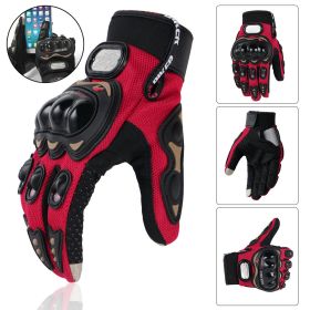 1 Pair Riding Tribe Touch Screen Motorcycle Gloves, Full Finger Hard Knuckle Safety Gloves Motos Luvas Motocross Protective Gear Racing Gloves (Color: Red)