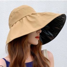 Summer Double-layer Fisherman Hat Women&#39;s Empty Top Sun Hat Outdoor UV Protection Foldable Sunshade Hat Sunscreen Sun Hat (Color: Khaki)