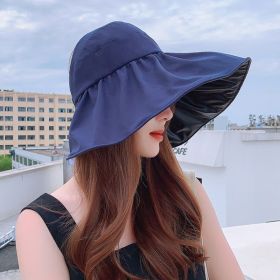 Summer Double-layer Fisherman Hat Women&#39;s Empty Top Sun Hat Outdoor UV Protection Foldable Sunshade Hat Sunscreen Sun Hat (Color: navy blue)