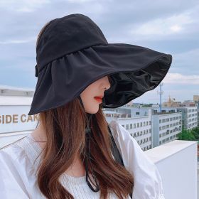 Summer Double-layer Fisherman Hat Women&#39;s Empty Top Sun Hat Outdoor UV Protection Foldable Sunshade Hat Sunscreen Sun Hat (Color: Black)