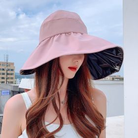 Summer Double-layer Fisherman Hat Women&#39;s Empty Top Sun Hat Outdoor UV Protection Foldable Sunshade Hat Sunscreen Sun Hat (Color: Pink)