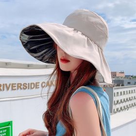 Summer Double-layer Fisherman Hat Women&#39;s Empty Top Sun Hat Outdoor UV Protection Foldable Sunshade Hat Sunscreen Sun Hat (Color: Creamy-white)