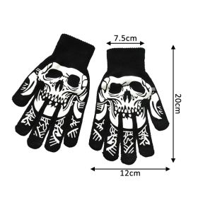 Halloween Supplies Luminous Gloves for Winter Hand Warmer Non Slip Horror Hand Bone Skull Grimace Mitten Unisex Keep Warm Gloves (Color: Grimace long finger)