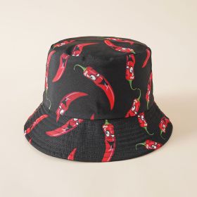 Watermelon hat new pattern fisherman hat women summer outdoor printing double-sided sun hat couple leisure (Color: Chili-Black)