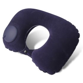 Inflatable Travel Pillow; Pressing U-shaped Neck Pillow; Portable Sleeping Pillow For Airplane; Train; Car; Office (Color: navy blue)