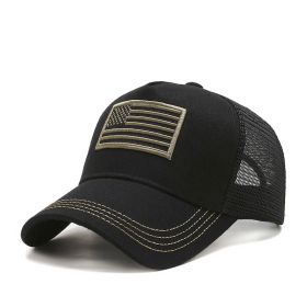 Fashion Tactical Hip Hop American Flag Military Sport Outdoor Peaked Caps Unisex Mesh Embroidered Casual Adjustable Hats (Color: black with mesh)