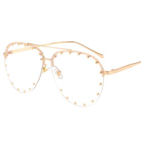 Frameless Sunglasses Cross border Punk Personality Rivets Sunglasses Fashion Toad Sunglasses (colour: Gold frame flat)