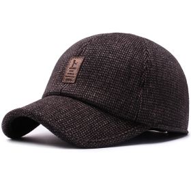 Winter Ears Protected Men Woolen Baseball Cap Women Solid Snapback Label Stick Sunhat Outdoor Hip Hop Baseball Hats Casquette (Color: Coffee Baseball Cap)