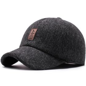 Winter Ears Protected Men Woolen Baseball Cap Women Solid Snapback Label Stick Sunhat Outdoor Hip Hop Baseball Hats Casquette (Color: Black Baseball Cap)