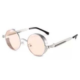 Classic Gothic Steampunk Sunglasses Luxury Brand Designer High Quality Men and Women Retro Round Metal Frame Sunglasses UV400 (Lenses Color: COLOR-23)