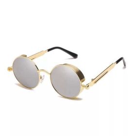 Classic Gothic Steampunk Sunglasses Luxury Brand Designer High Quality Men and Women Retro Round Metal Frame Sunglasses UV400 (Lenses Color: COLOR-20)