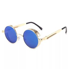 Classic Gothic Steampunk Sunglasses Luxury Brand Designer High Quality Men and Women Retro Round Metal Frame Sunglasses UV400 (Lenses Color: COLOR-15)