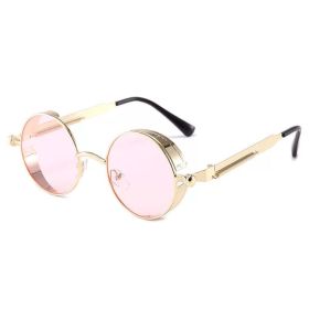 Classic Gothic Steampunk Sunglasses Luxury Brand Designer High Quality Men and Women Retro Round Metal Frame Sunglasses UV400 (Lenses Color: COLOR-24)