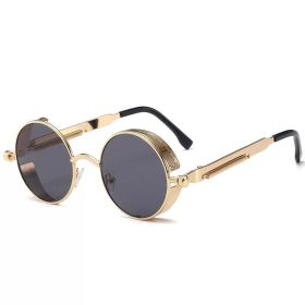 Classic Gothic Steampunk Sunglasses Luxury Brand Designer High Quality Men and Women Retro Round Metal Frame Sunglasses UV400 (Lenses Color: COLOR-2)