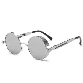 Classic Gothic Steampunk Sunglasses Luxury Brand Designer High Quality Men and Women Retro Round Metal Frame Sunglasses UV400 (Lenses Color: COLOR-5)