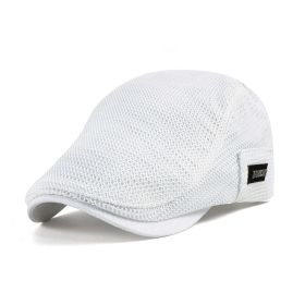 Summer Mens Hats Breathable Mesh Newsboy Caps Outdoor Gorro Hombre Boina Golf Hat Fashion Solid Flat Cap For Women (Color: White)