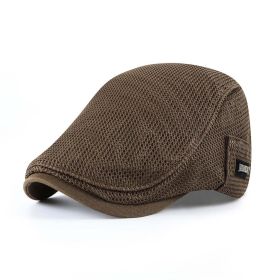 Summer Mens Hats Breathable Mesh Newsboy Caps Outdoor Gorro Hombre Boina Golf Hat Fashion Solid Flat Cap For Women (Color: coffee)