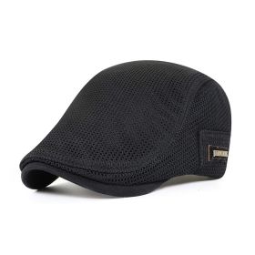 Summer Mens Hats Breathable Mesh Newsboy Caps Outdoor Gorro Hombre Boina Golf Hat Fashion Solid Flat Cap For Women (Color: Black)