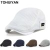 Summer Mens Hats Breathable Mesh Newsboy Caps Outdoor Gorro Hombre Boina Golf Hat Fashion Solid Flat Cap For Women